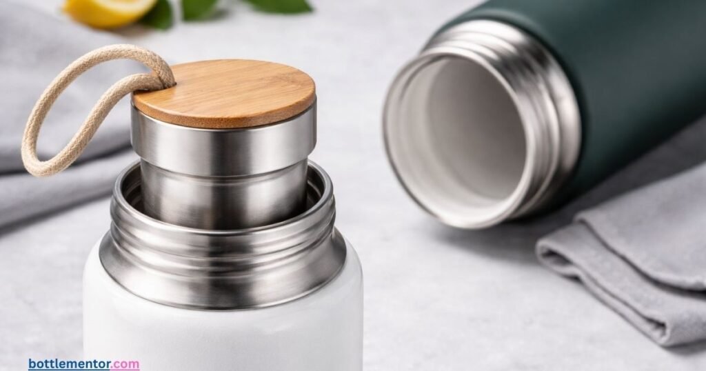 Image of a ceramic-lined stainless steel water bottle, possibly showing the interior