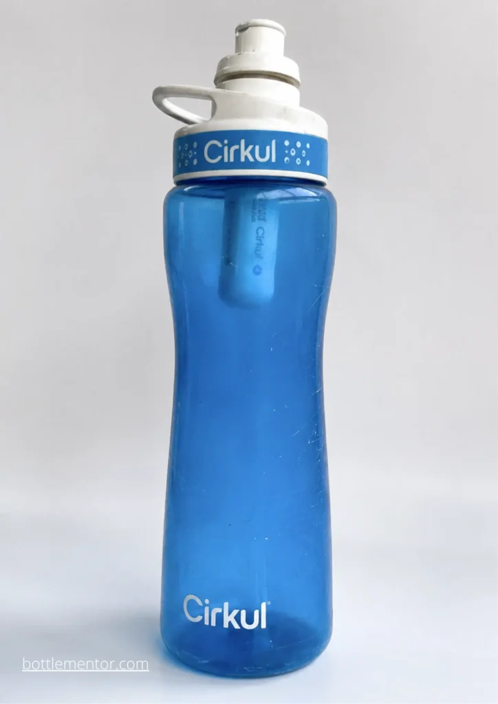 Photo showing a well-used Cirkul bottle (plastic or stainless steel) with visible but minor wear-and-tear, demonstrating authenticity