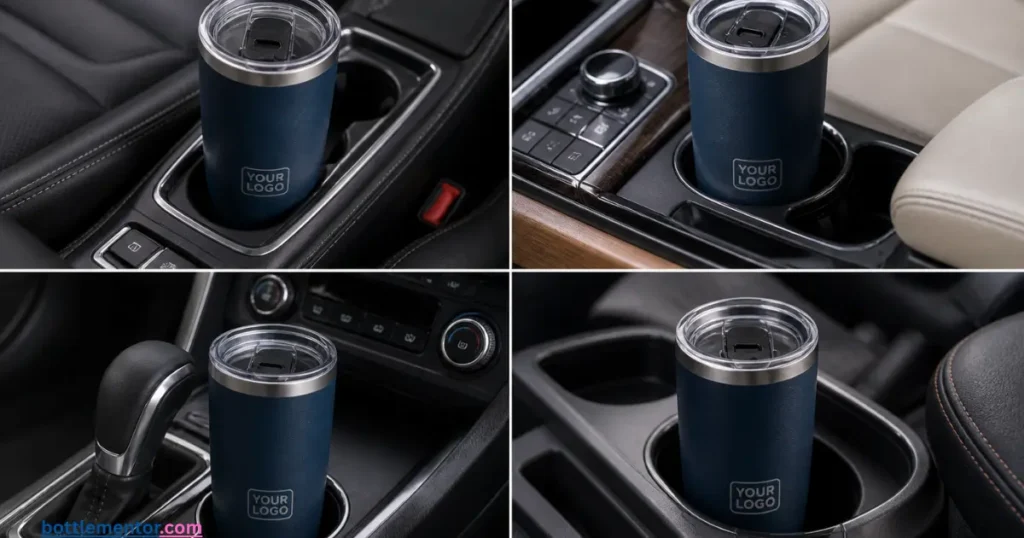 40 oz Stanley and Simple Modern tumblers in car cup holders